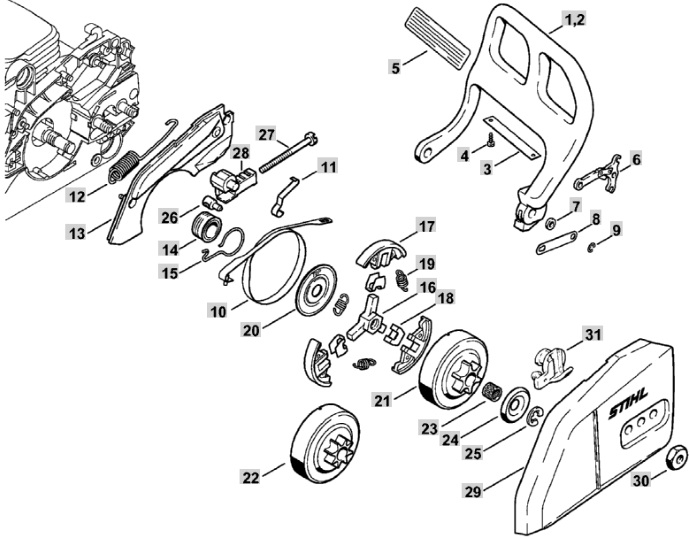 Сцепление в сборе для бензопил Stihl MS 170, 180, 210, 230, 250, 11231602050