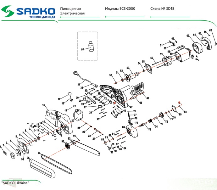 Деталировка електропилы Sadko ECS-2000