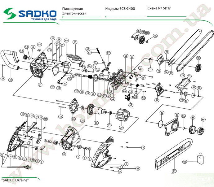 Деталировка электропилы Sadko ECS-2400