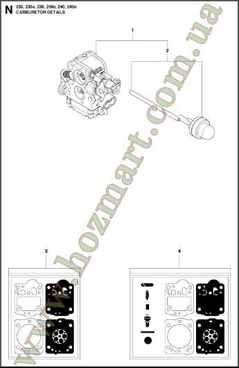 Карбюратор, деталі Husqvarna 240