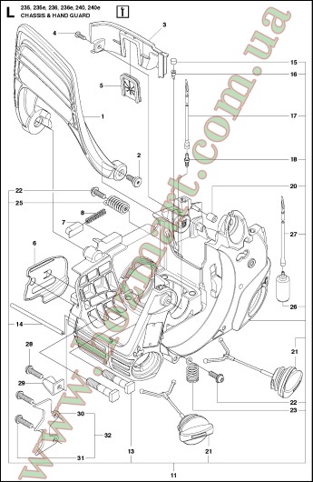 Корпус, ручка гальма Husqvarna 240