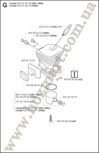 Цилиндр, поршень, кольцо Husqvarna 345
