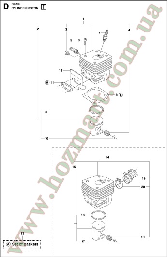 Цилиндр, поршень, кольцо Husqvarna 365