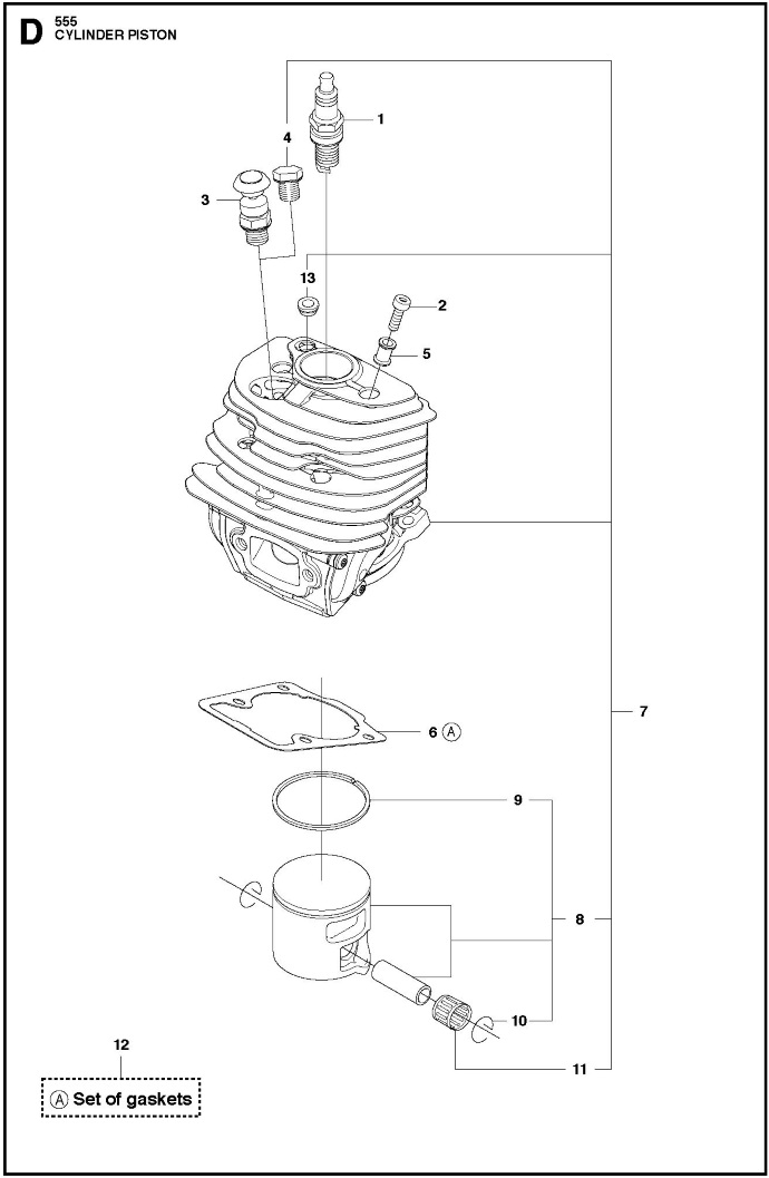 Прокладки (картера, цилиндра, глушителя) в комплекте для бензопил Hu, Jon, 5752700-03
