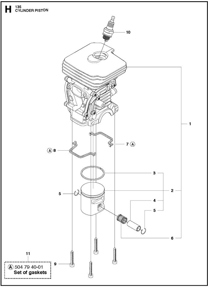 Поршень D41 в комплекті до бензопил Hu, Jon, McC, 5026250-02