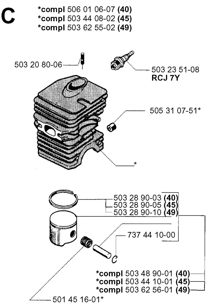 Поршень D42 в комплекті до бензопил Hu, Jon, 5034410-02