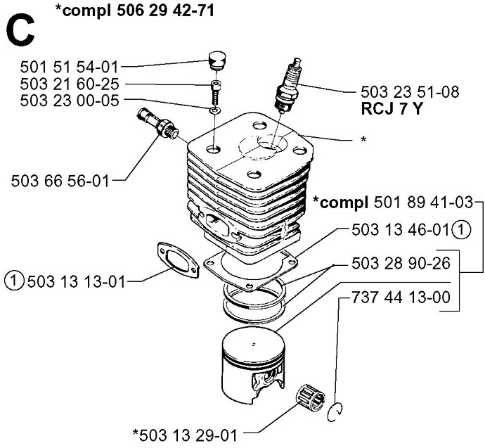 Поршень D60 в комплекте для бензопил, бензорезов Hu, 5018941-03