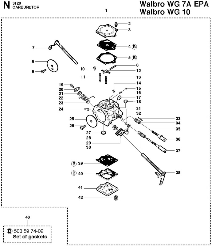 Карбюратор Walbro WG-10 для бензопил Hu, 5032820-01