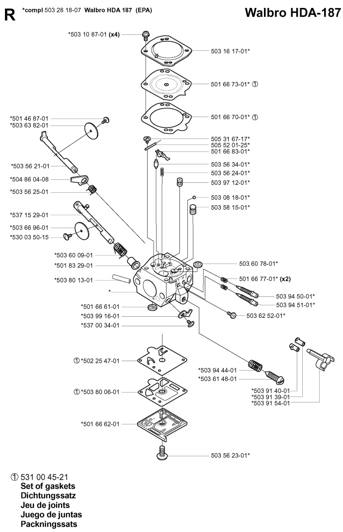 Карбюратор Walbro HDA 187 для мотокос Hu, Jon, 5032818-07