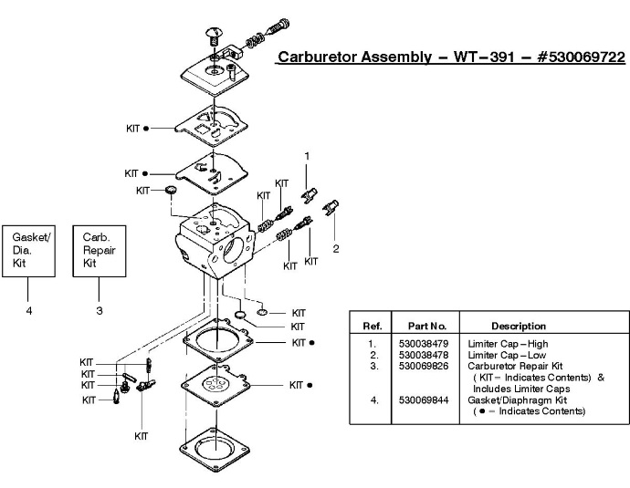 Комплект мембран карбюратора Walbro WT до бензопил, мотокос Hu, Jon, McC, Partner, 5300698-44