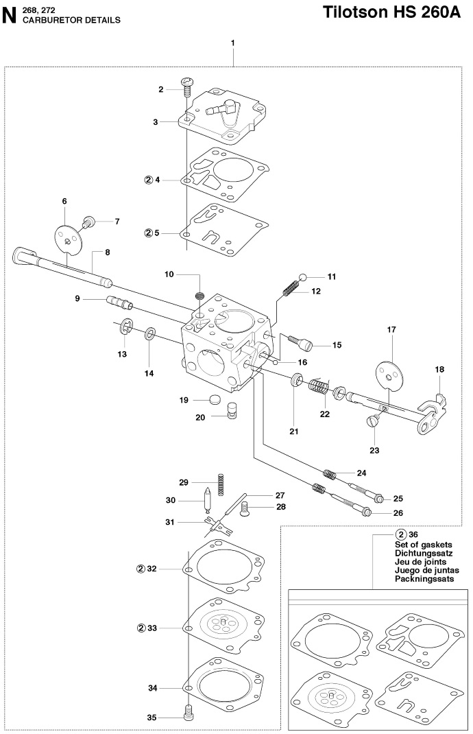 Мембраны карбюратора Tillotson HS 260 в комплекте для мотокос Hu, 5014948-02