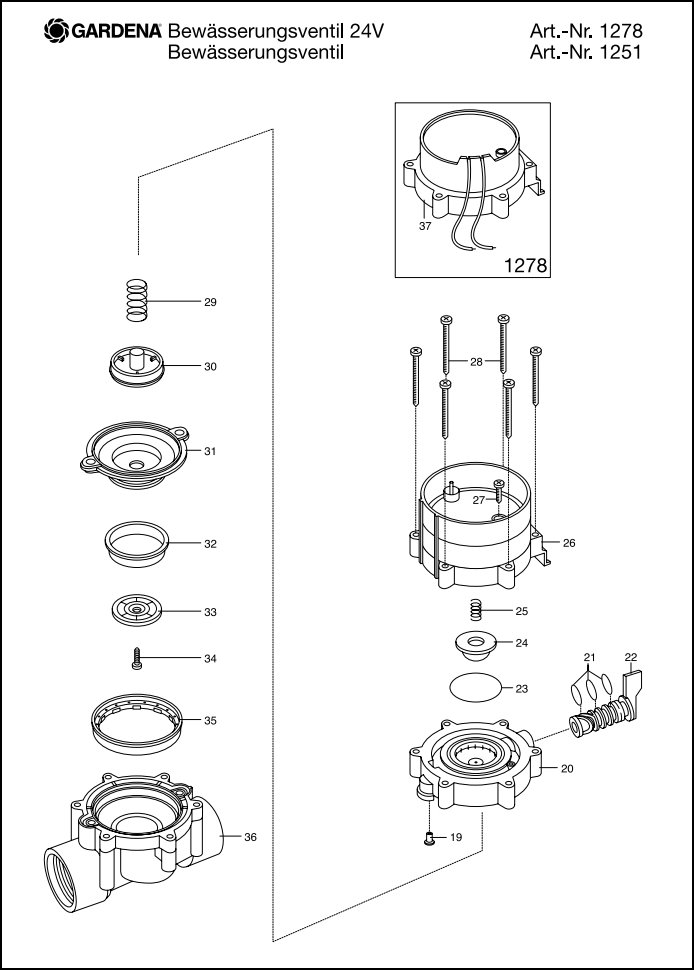 Запчастини до клапану поливу Gardena 24V, Гардена 01278-27